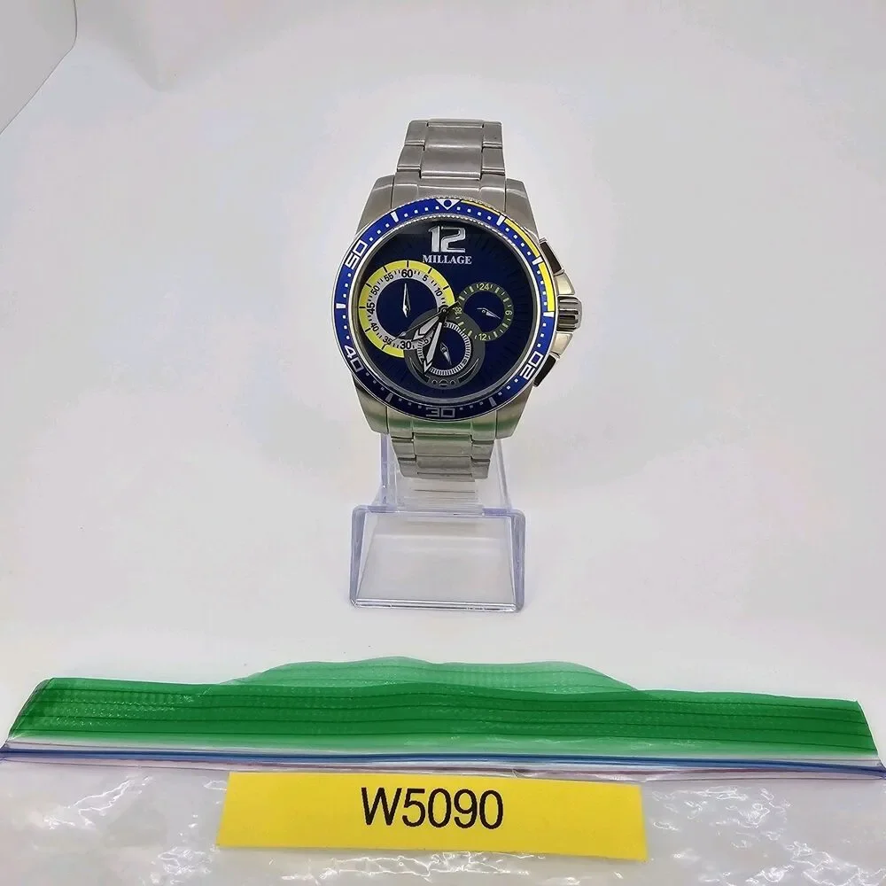 Millage Men's Watch 44MM Blue Dial Gray Bracelet Band 6.5"‎ Wrist New Battery - Picture 13 of 13